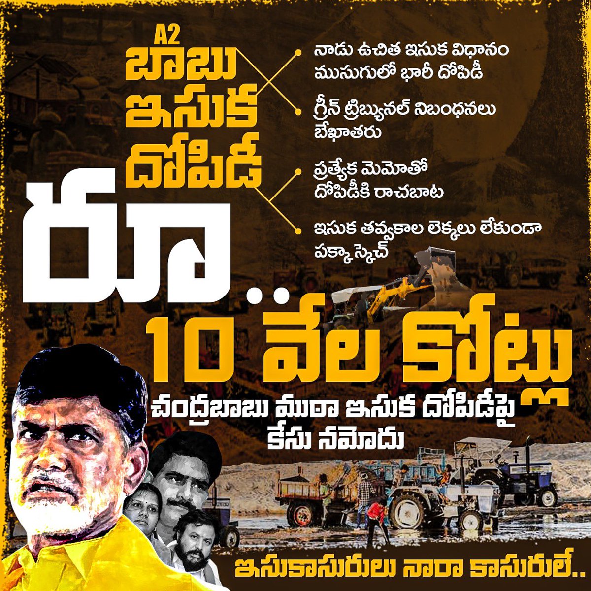 ysrcp_usa's tweet image. ఆలస్యమైన ధైర్యంగా చంద్రబాబు ప్రభుత్వంలో చేసిన అవినీతిని బహిర్గతం చెయ్యడంలో మరియు చర్యలు తిసుకోవడానికి సిద్ధమైనందుకు CID @ApCidCyber @APPOLICE100 వారి విశేషమైన పరిశోధనకి, విచారణకి హ్యాట్సాఫ్ 👏 

#CorruptionKingCBN
#CorruptBabuNaidu
#SandScam 
#WhyAPNeedsYSJagan 
9/9