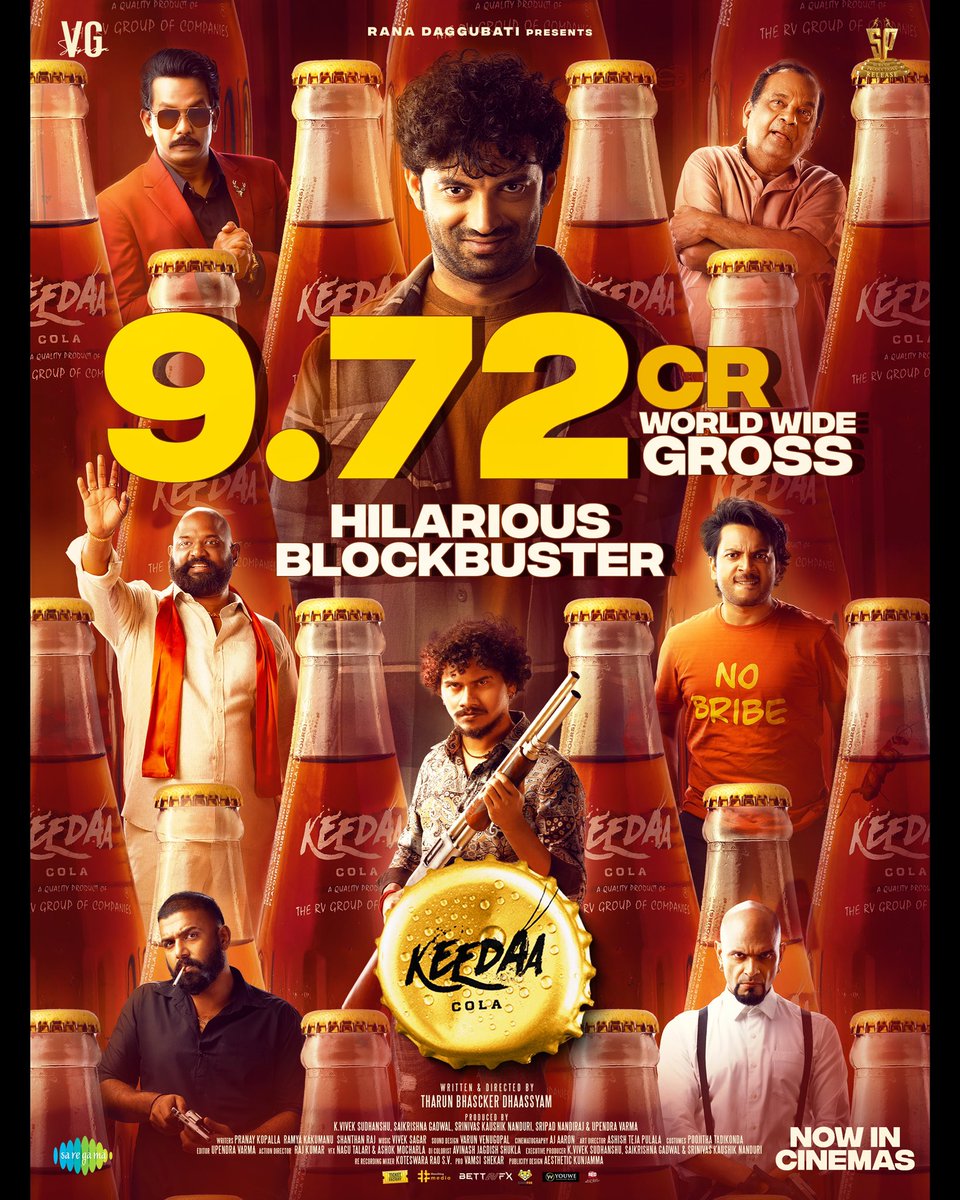 Big gift this, audience! 9.72crs worldwide gross already for #BlockbusterKeedaaCola Book your tickets now for #KeedaaCola linktr.ee/bmstf @TharunBhasckerD @RanaDaggubati @VGSainma @IamChaitanyarao @smayurk @tweetfromRaghu @JeevanKumar459 @IamVishnuOi @RavindraVijay1