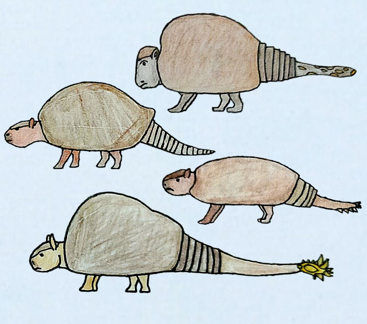 torm28's tweet photo. Four Ancient Cenozoic Giant Armadillo relatives.
Doedicurus Glyptotherium Neosclerocalyptus and Panochthus
#Cenozoic #Mammals #Panochthus #Neosclerocalyptus #Glyptotherium #Doedicurus #drawingart #drawanimals #Paleoart https://t.co/ap8cqcHBo2