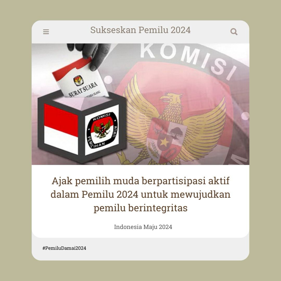 Ajak pemilih muda berpartisipasi aktif dalam Pemilu 2024👍🇮🇩
#PartaiPolitik
#PemiluSerentak
#Pemilu2024
#PemiluDamai2024
#Pemilu2024MenujuIndonesiaMaju
#PemiluDamaiNegeriMaju.