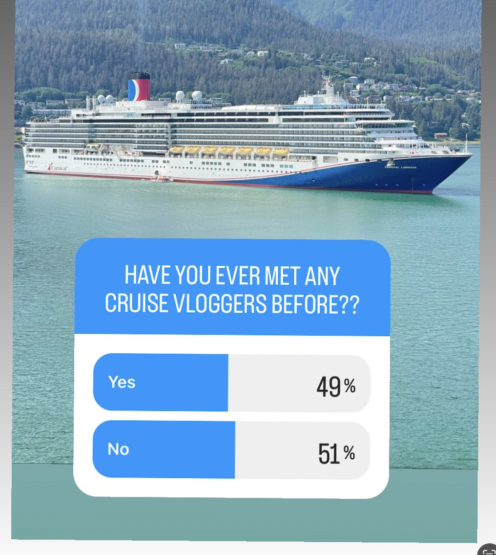 I recently ran a poll on my Instagram (MidshipsCruise) and the results were actually very surprising. 

I would have thought 'NO' would have been closer to 70%!  Turns out the YouTube cruise audience is truly excited about their favorite creators!

#cruise #cruisevlog #vlogger
