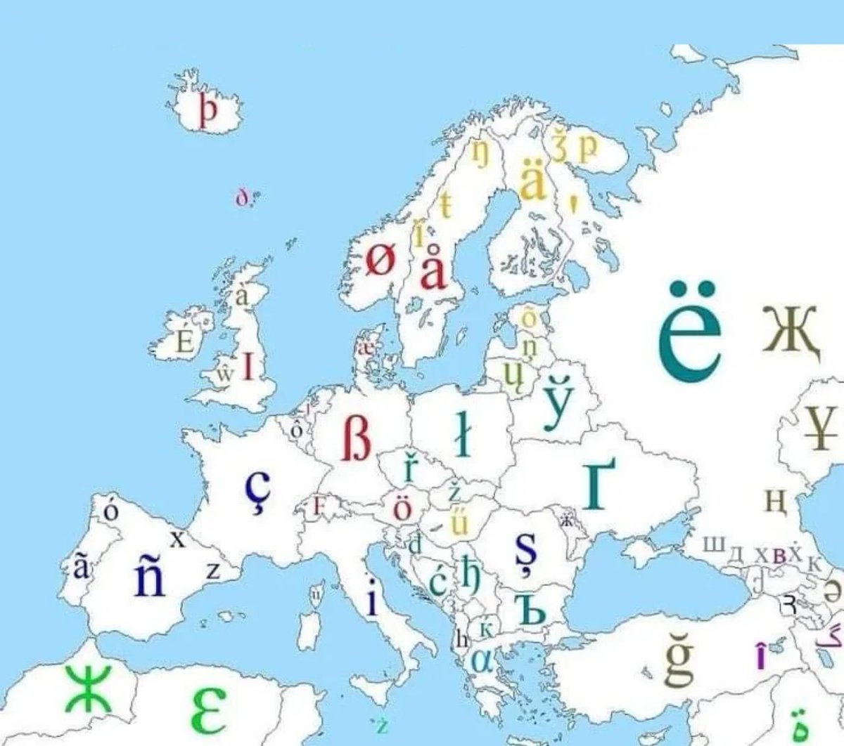 theepicmap's tweet photo. Languages of Europe Represented With a Single Letter https://t.co/oHqsF41BxM
