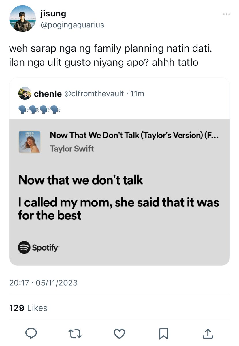 #chenji: now that we don’t talk one tweet basta