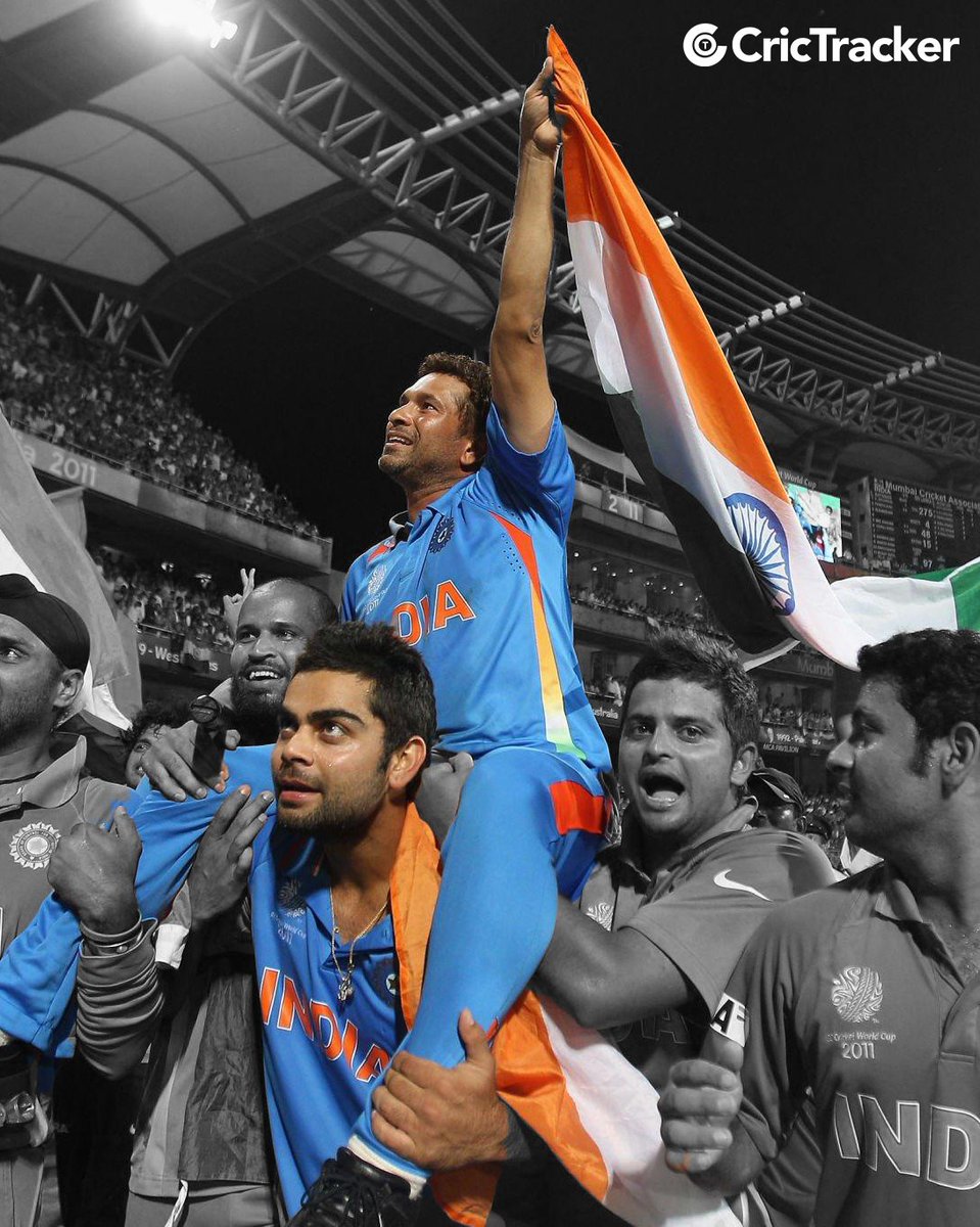Cricketracker's tweet photo. The man who carried Sachin Tendulkar on his shoulder at the ODI World Cup 2011, equalled his idol's record for most ODI centuries in ODI World Cup 2023.

"VIRAT KOHLI"👑

#HappyBirthdayViratKohli