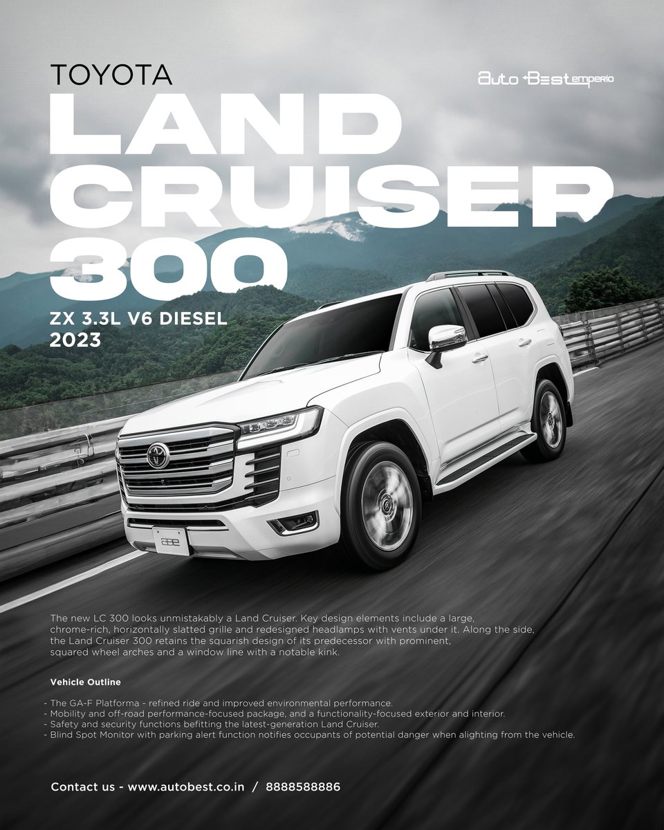 AutoBestEmperio's tweet photo. COMING SOON !
2023 TOYOTA LAND CRUISER 300 ZX | For SALE

► Call At 8888588886
► Price - https://t.co/dmwffRtZ0R
► Website - https://t.co/QPAHtyGGbb

AUTOBEST EMPERIO
•
Pan India Finance &amp; Pan India Delivery Available
•
🚘#toyotalandcruiser #teamindia #lc300 https://t.co/gcs2cJJ2Ef