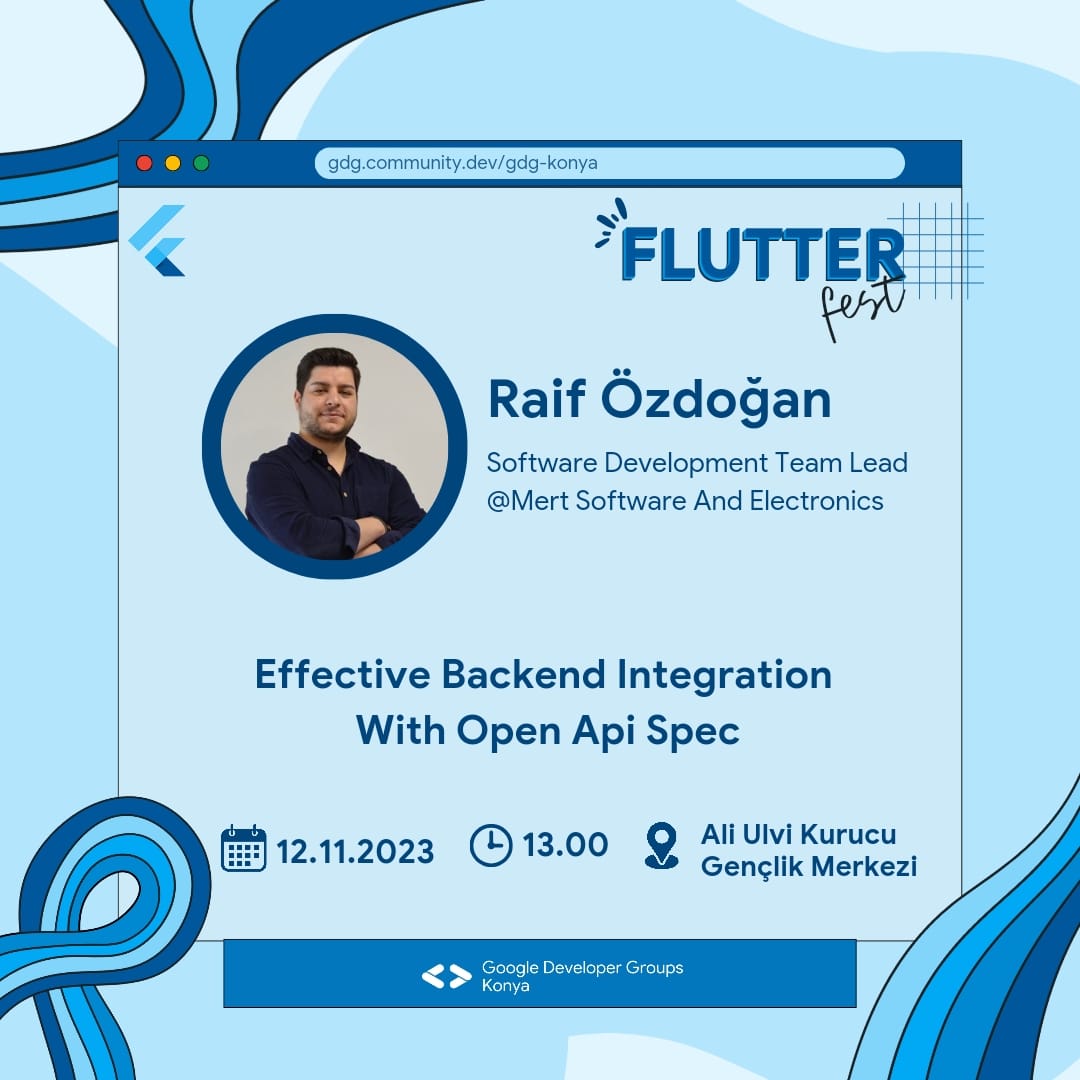 GDGKonya's tweet photo. Flutter fest için pazar günü bizimle misiiin ? 💙

Biz bu sefer ilk konuşmacımız Mert Software and Electronics’de Software Development Team Lead olan saygı değer Raif Özdoğan ile geldiiiik! 🤩 https://t.co/KZp0sGEWk8