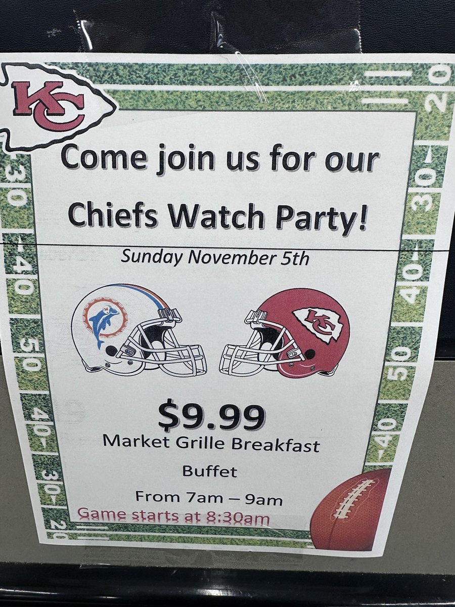 Chiefs Kingdom 👑 come join us!!! 
•$9.99 Breakfast 🥞 Buffet 7am-9am
•All TV’s 📺 on the game
•Wear Red!!!!