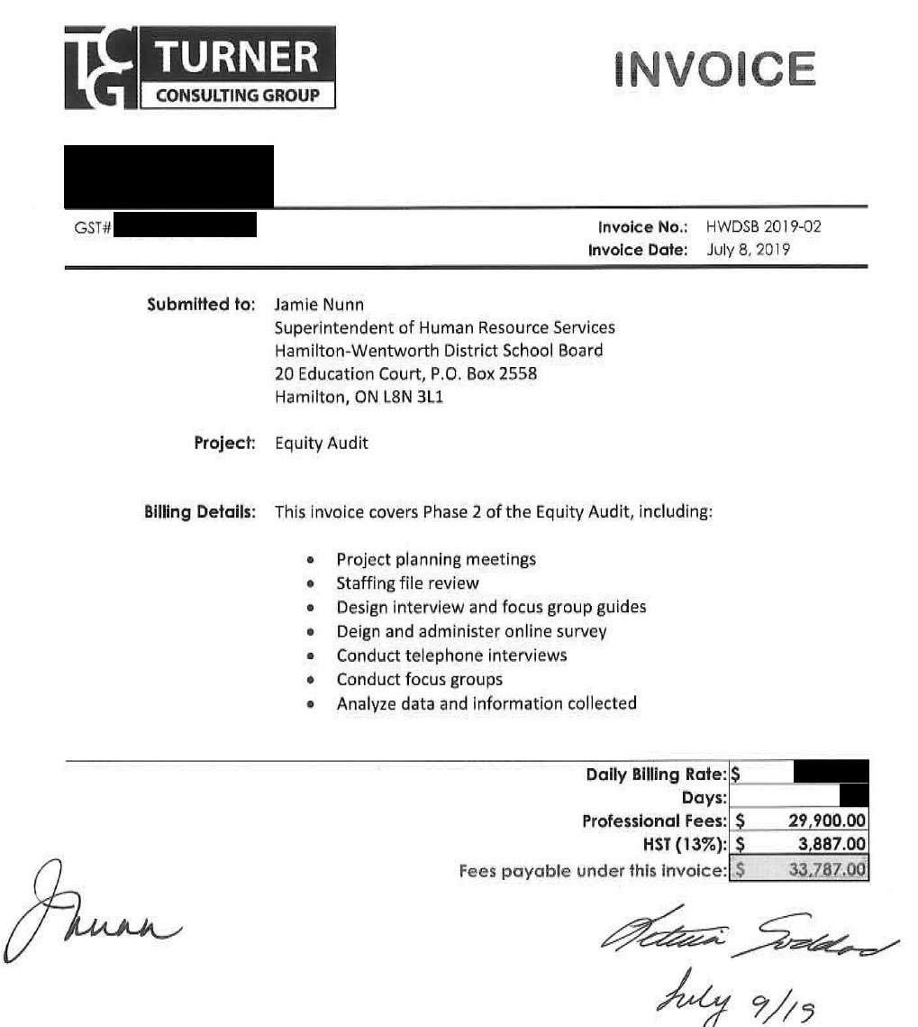 Here is an example of the <a href="/HWDSB/">HWDSB</a> blowing tax payers money. $52,884 to the Turner Consulting Group for work that hasn’t benefited any student but does meet the definition of “exorbitantly priced”. The board has made a choice: DEI consultants matter more than a living wage. #OntEd
