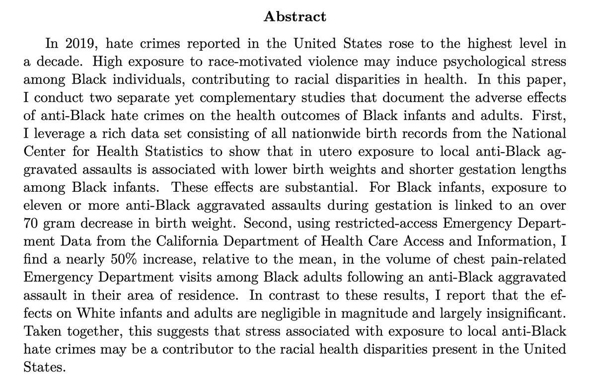 jenniferdoleac's tweet image. Anna Jaskiewicz

JMP: "Anti-Black Hate Crimes &amp;amp; Health Outcomes of Black Americans"

Website: anna-jaskiewicz.github.io