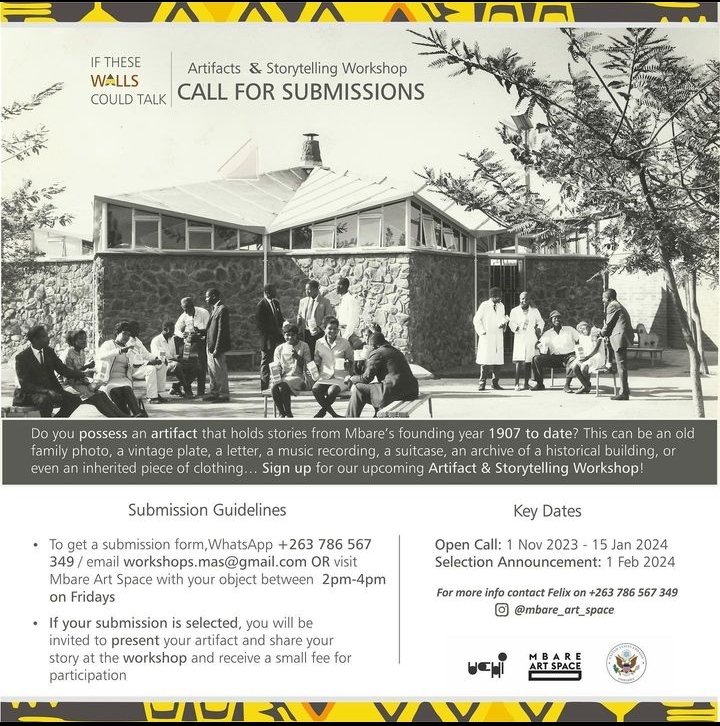 #opportunityalert: The Mbare Art Space is looking for submissions for it's Artifact and Storytelling Workshop that will focus on Mbare's rich history as Harare's oldest suburb.