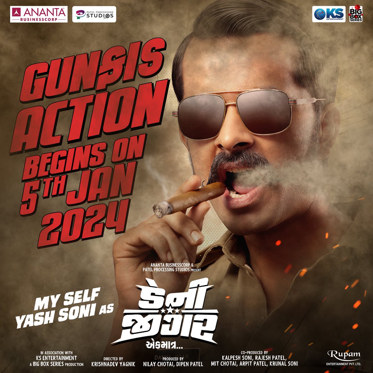 "Seems like 2023 is unable to bear the action, so see you in 2024."
#annoucnement

Ananta BusinessCorp &amp; Patel Processing Studios
Present

#Dannyjigar

Releasing on 5th Jan '24

In association with
KS Entertainment 

A Big Box Series production