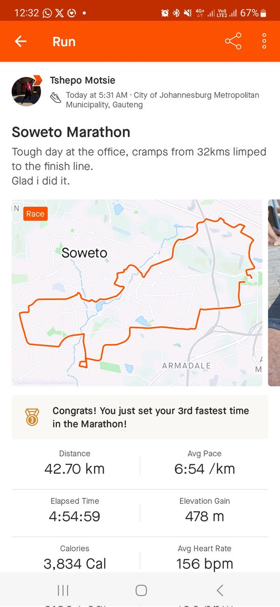 Rewindest's tweet image. #SowetoMarathon2023 , really tough route, tjerr the heat was just sapping. But no one grows unless you face adversity. Shaved off 24mins from my 2022 run. Still missed the Q by 4 minutes. Will be back next year
I still want my T shirt @SowetoMarathon #roodies