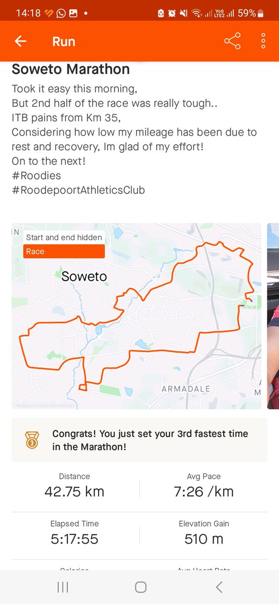 Rewindest's tweet image. #SowetoMarathon2023 , really tough route, tjerr the heat was just sapping. But no one grows unless you face adversity. Shaved off 24mins from my 2022 run. Still missed the Q by 4 minutes. Will be back next year
I still want my T shirt @SowetoMarathon #roodies