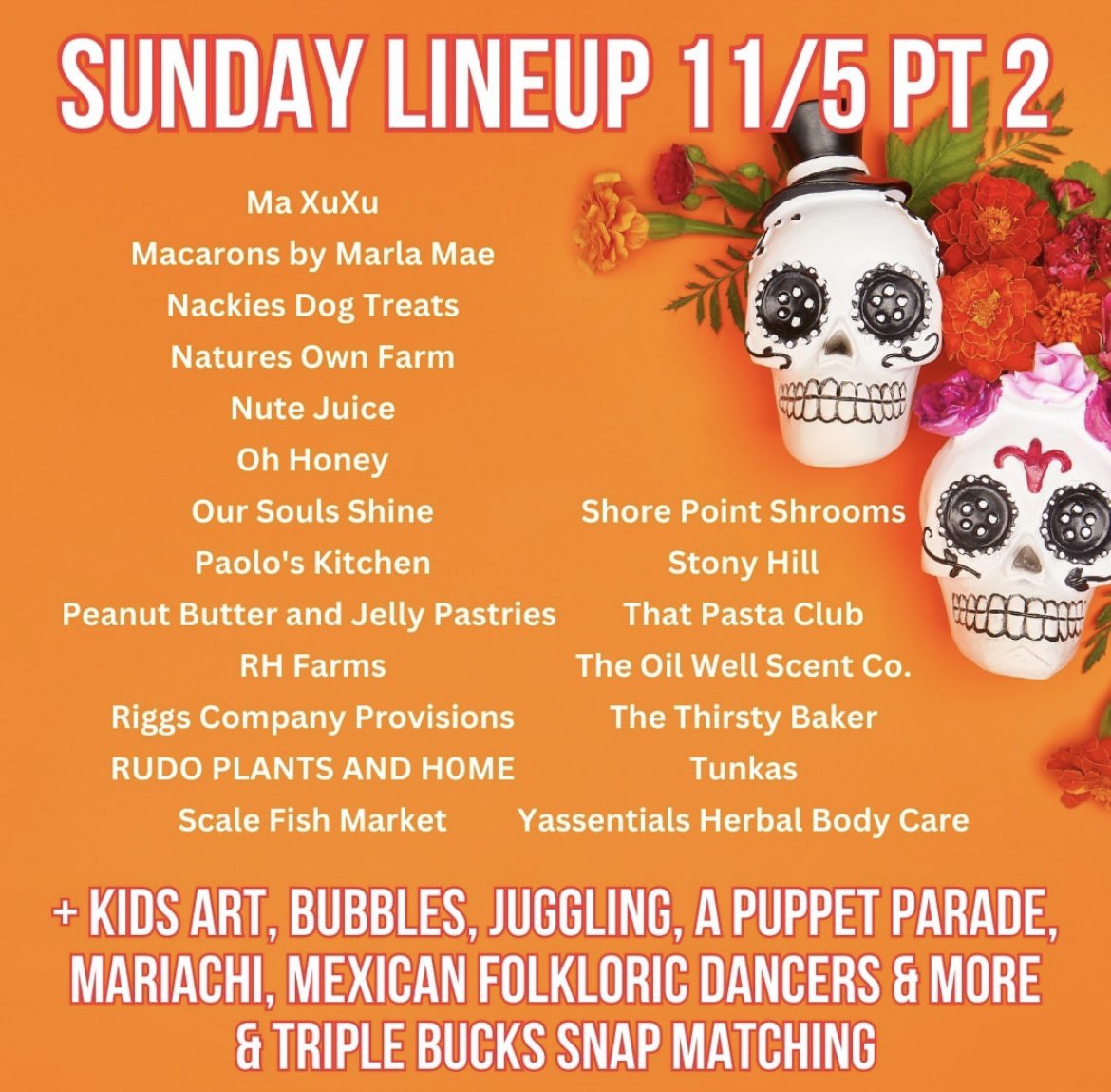 See you at Riverview Park today for our annual Día de Los Muertos Celebration! The giant skeleton puppet parade by local Mexican-American artist Santiago Cohen starts at 12 p.m. and flows around the park, ending at the gazebo with Mariachi and traditional dancers. Don’t miss it!