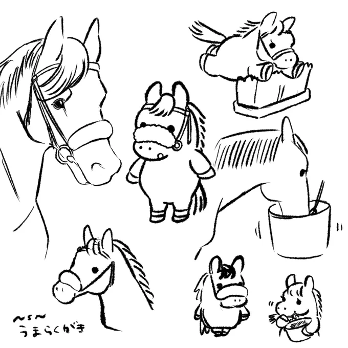 らくがき🐎 どのくらいの頭身で馬を描くか…二足か四足か…考え中🤔