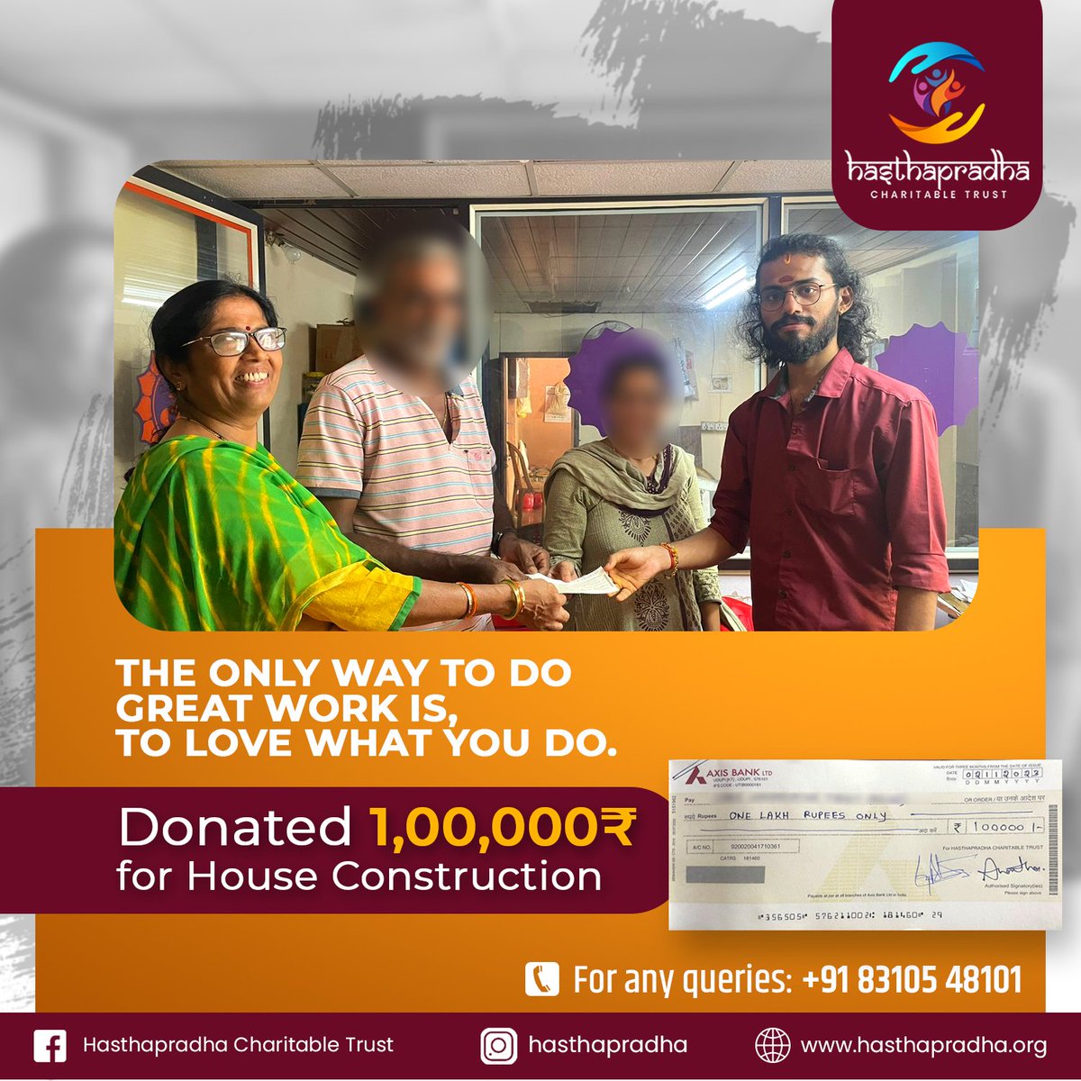 We are privleged to financial assist with ₹100,000 amount to a family for building their shelter in Padubidri,Karnataka.
Help us in our journey for improve the quality of life of the needy by providing them basic sustenance.

Donate : rzp.Io/l/hasthapradha…

#donate #kind