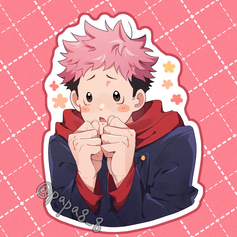 itadori yuuji 1boy male focus solo pink hair undercut hood short hair  illustration images