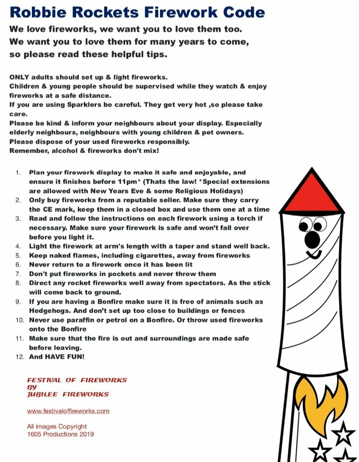 JubileeFirework's tweet image. Remember to follow #RobbieRockets #FireworkCode and have a very safe #BonfireNight