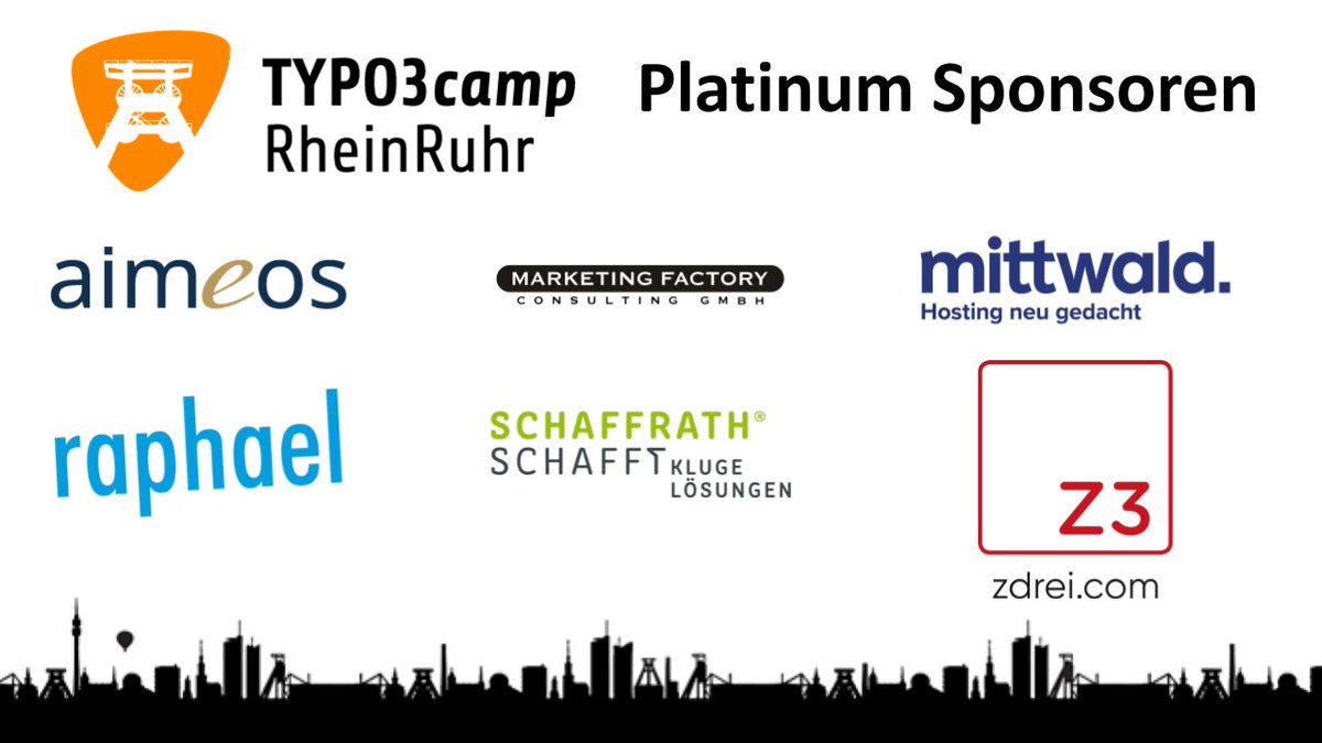 Vielen Dank an unsere Platinum Sponsoren <a href="/aimeos/">Aimeos</a> @mfc_dus <a href="/mittwald/">mittwald</a> <a href="/raphaelgmbh/">raphael gmbh</a> schaffrath.de <a href="/zdrei/">Peng Shi</a>