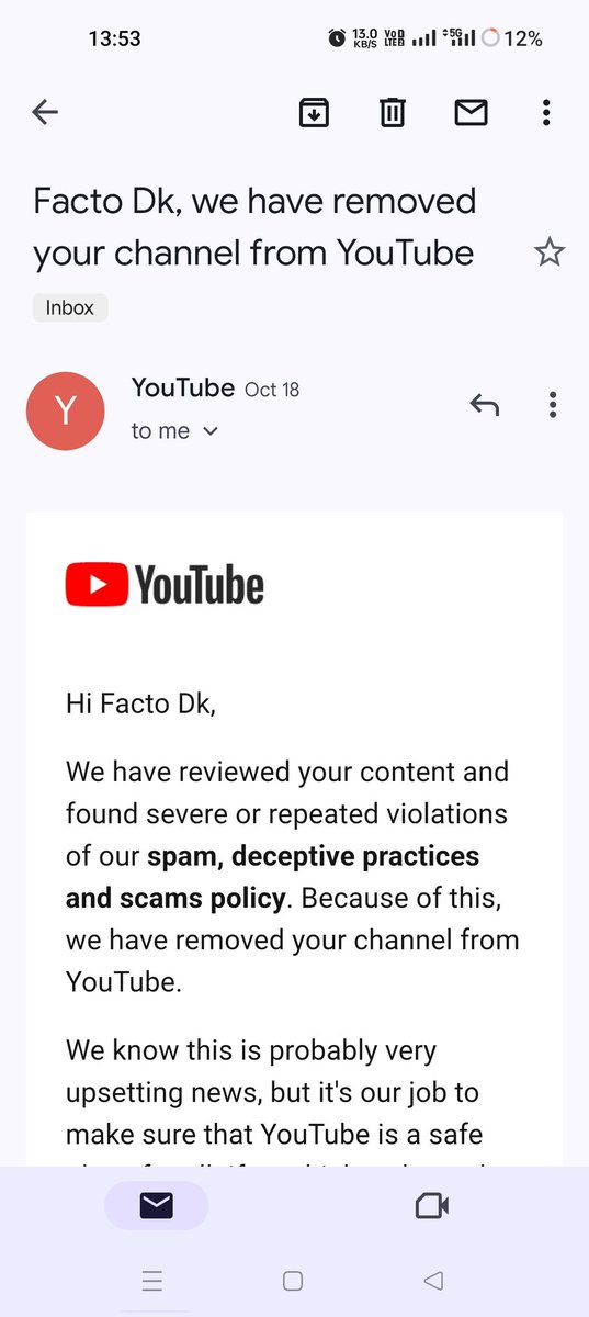 factodk15's tweet photo. @YouTube @TeamYouTube Dear Team,
YouTube suspended my channel on 18th October 2023 without any reason even though I did not violate any community guidelines of YouTube. Please review the channel once again and recover it as soon as possible,
Channel URL 👉 https://t.co/OepnR5Tb6T https://t.co/Ggy7CaqRG6