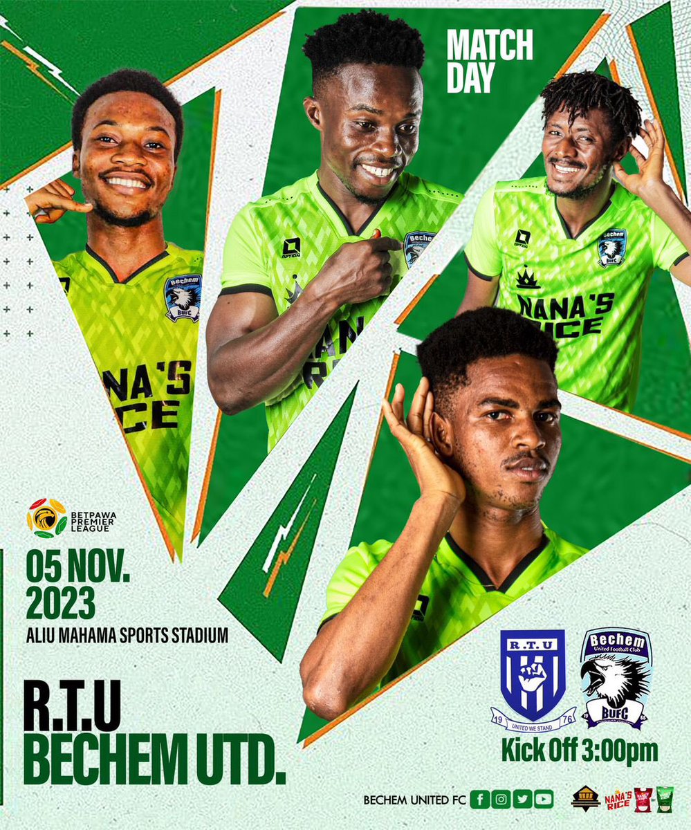 BechemUnitedFC's tweet photo. ๐ ๐๐ง๐๐ ๐๐๐ฌ ๐๐พ
Rising mood activated !๐ช๐ผ๐ฆ
๐ฅ
๐ RTU
๐ @GhanaLeague ๐ช๐ธ 9
๐๏ธ Aliu Mahama Sports Stadium
โฑ๏ธ 3:00pm
#RTUBechem
#BUFC๐๐
#TheHunters๐กโช๐ต | #PrideofAhafo https://t.co/vwBfOcSDV8