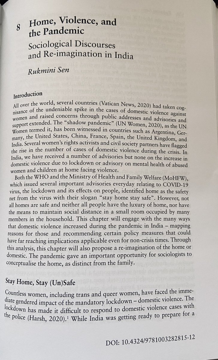 During a very difficult time that all were going through, wrote this. Home is a concept that I am engaging with since 2010, pandemic made me write about it. The book is a treasure routledge.com/Coronasphere-N… @RC09_ISA @prajnya @LSEsociology @ECPR_Gender @SharronAFitzGe1 @CSHDelhi