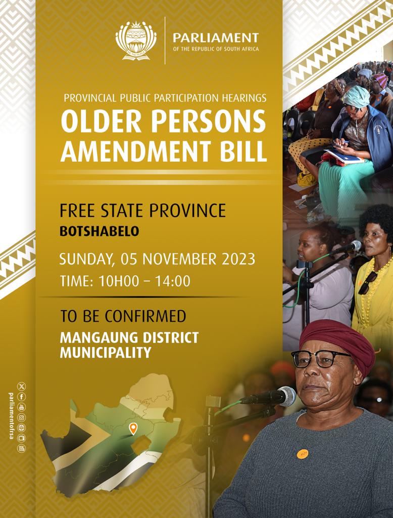 HealthSocClust's tweet photo. The last leg of the #FreeState hearings on the Older Persons Amendment Bill is currently underway at the Simson Sefuthi Hall in #Botshabelo. https://t.co/kbnBuiEw0S