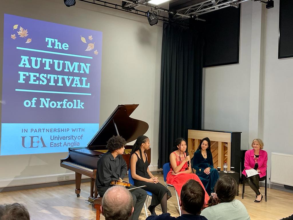 So, yesterday evening I interviewed the wonderful <a href="/KadiatuKM/">Dr Kadiatu Kanneh-Mason</a> at the #autumnfestivalofnorfolk. And #Braimah #Jeneba and #Mariatu entertained a packed house with a stunning concert.  They are beyond amazing in every way. Such joy.