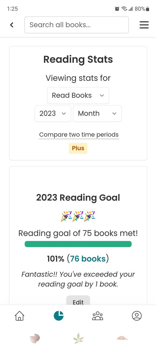 I reached my reading goal! Think I can cram in another 25 books in the last 58 days of the year?? 🤔 
#readinggoal #storygraph #2023reads #booktwitter #bookX