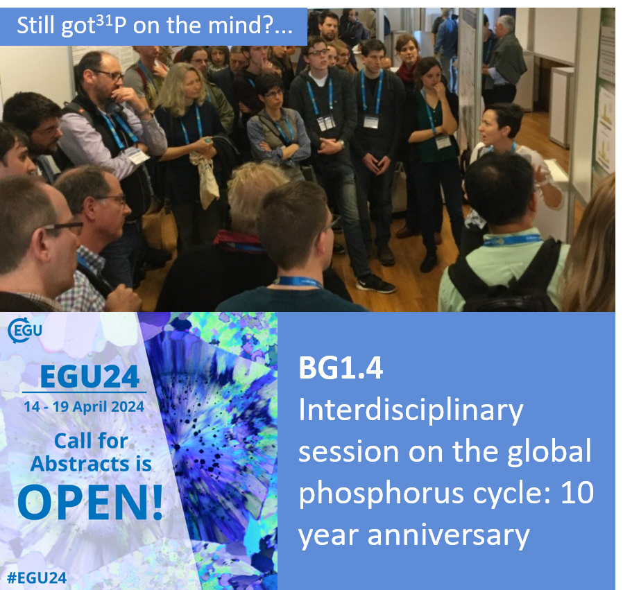 Abstract submission for #EGU24 is open and guess what: our session on the global P cycle turns 10🥳. Come and discuss all things phosphorus with @ProfPHaygarth, @DyhrmanLab et al.! Credit to @Arctic_Seafloor for the original idea back in 2014. meetingorganizer.copernicus.org/EGU24/sessionp… @EGU_BioGeo