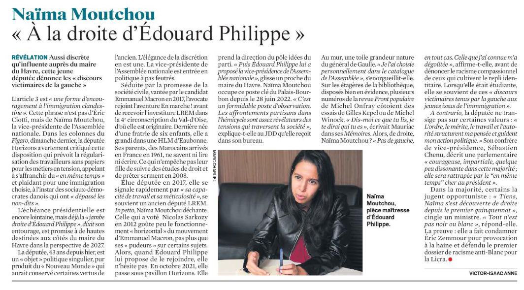 🗣️ « L'ordre, le mérite, le travail et la solidarité structurent ma pensée et guident mon action politique. »

🔗 Retrouvez le portrait de <a href="/NaimaMoutchou/">Naïma Moutchou</a> dans le <a href="/leJDD/">Le JDD</a> !