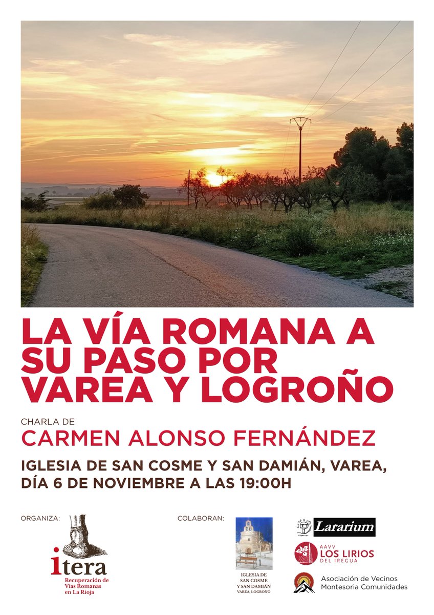 A pesar de que somos un barrio joven, Los Lirios se levanta en territorio que fue la antigua Vareia romana, nos cruzan tres calzadas romanas y por eso apoyamos su recuperación y esta charla organizada por Itera. Queremos que Senda de Los Lirios vuelva al callejero logroñés.