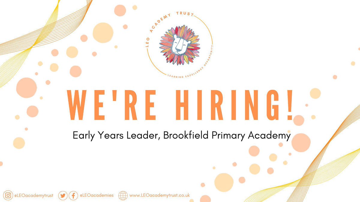 We’re recruiting for April 2024 (or sooner if available), with an opportunity available for an experienced EYFS Leader to join our team at <a href="/BrookfieldSM3/">Brookfield Primary</a>.

Salary: L1-3 

Apply online 👉 leoacademytrust.co.uk/2808/early-yea…

Proud to be part of <a href="/LEOacademies/">LEO Academy Trust</a>.