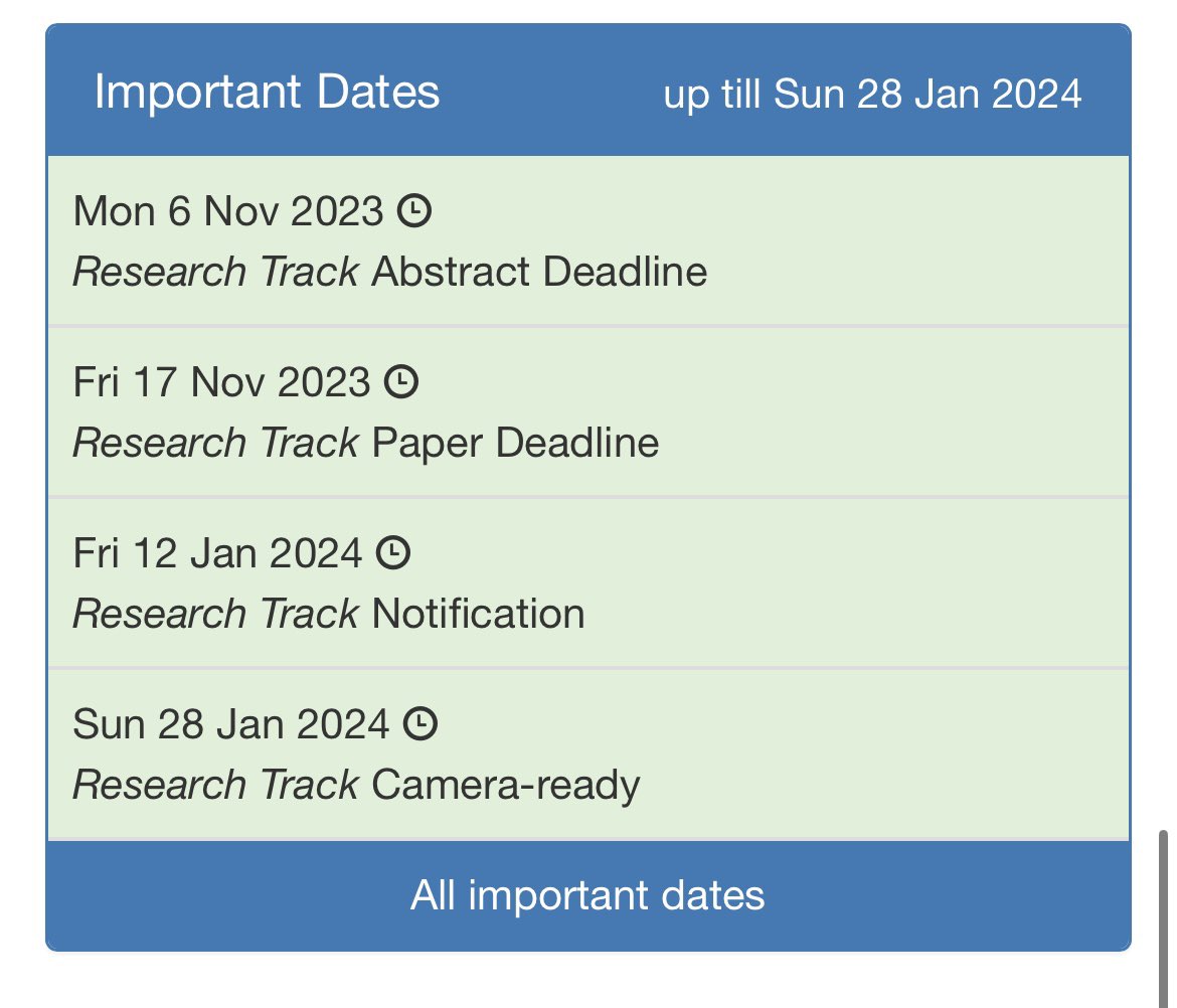 MOBILESoft (@mobilesoftconf) on Twitter photo Abstract submission is approaching, but….BIG NEWS!🆕🆕🆕
We decided to extend the paper deadline to give you more time to submit high-quality papers!
Don’t miss the opportunity to share your contribution within the mobile soft community!
More info: conf.researchr.org/home/mobilesof… Abstract submission is approaching, but….BIG NEWS!🆕🆕🆕
We decided to extend the paper deadline to give you more time to submit high-quality papers!
Don’t miss the opportunity to share your contribution within the mobile soft community!
More info: conf.researchr.org/home/mobilesof…