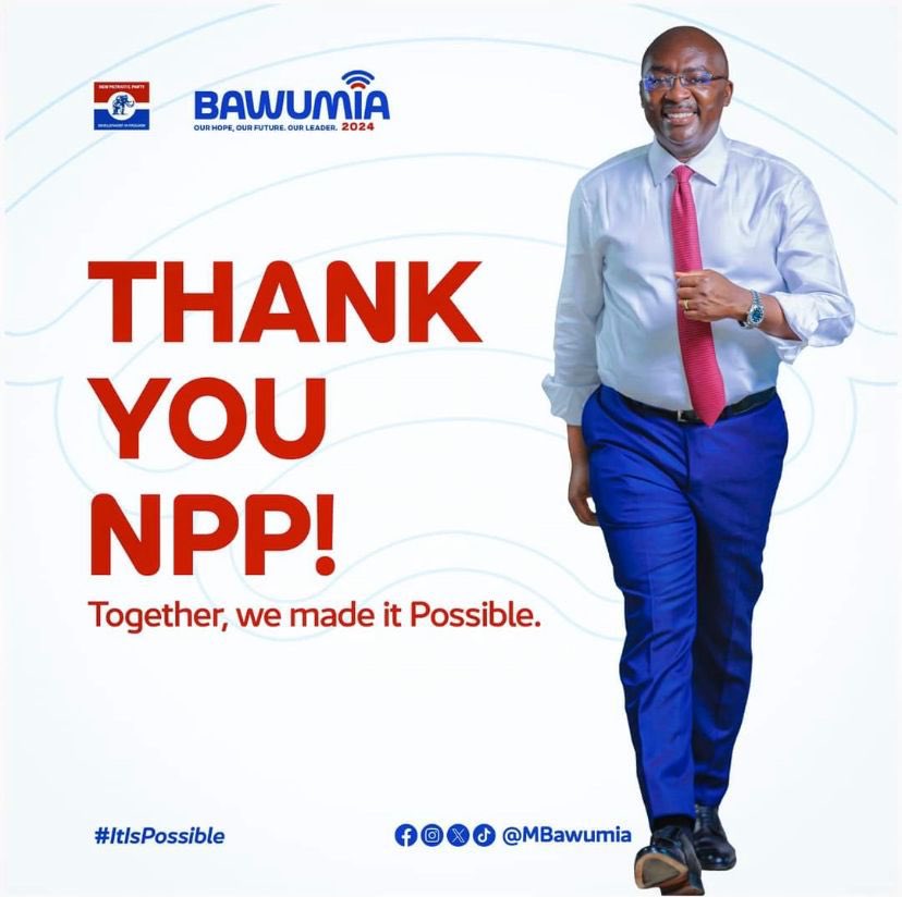 No presidential candidate has achieved such a percentage in their first attempt in NPP’s presidential primaries:

1.Adu Boahen - 56.6% in 1992
2.J.A. Kufour - 51.9% in 1996
3.Akufo-Addo - 47.97% in 2007
4.Dr. Bawumia - 61*% in 2023 ✅

Dr. Bawumia [<a href="/MBawumia/">Dr. Mahamudu Bawumia</a>] has achieved the