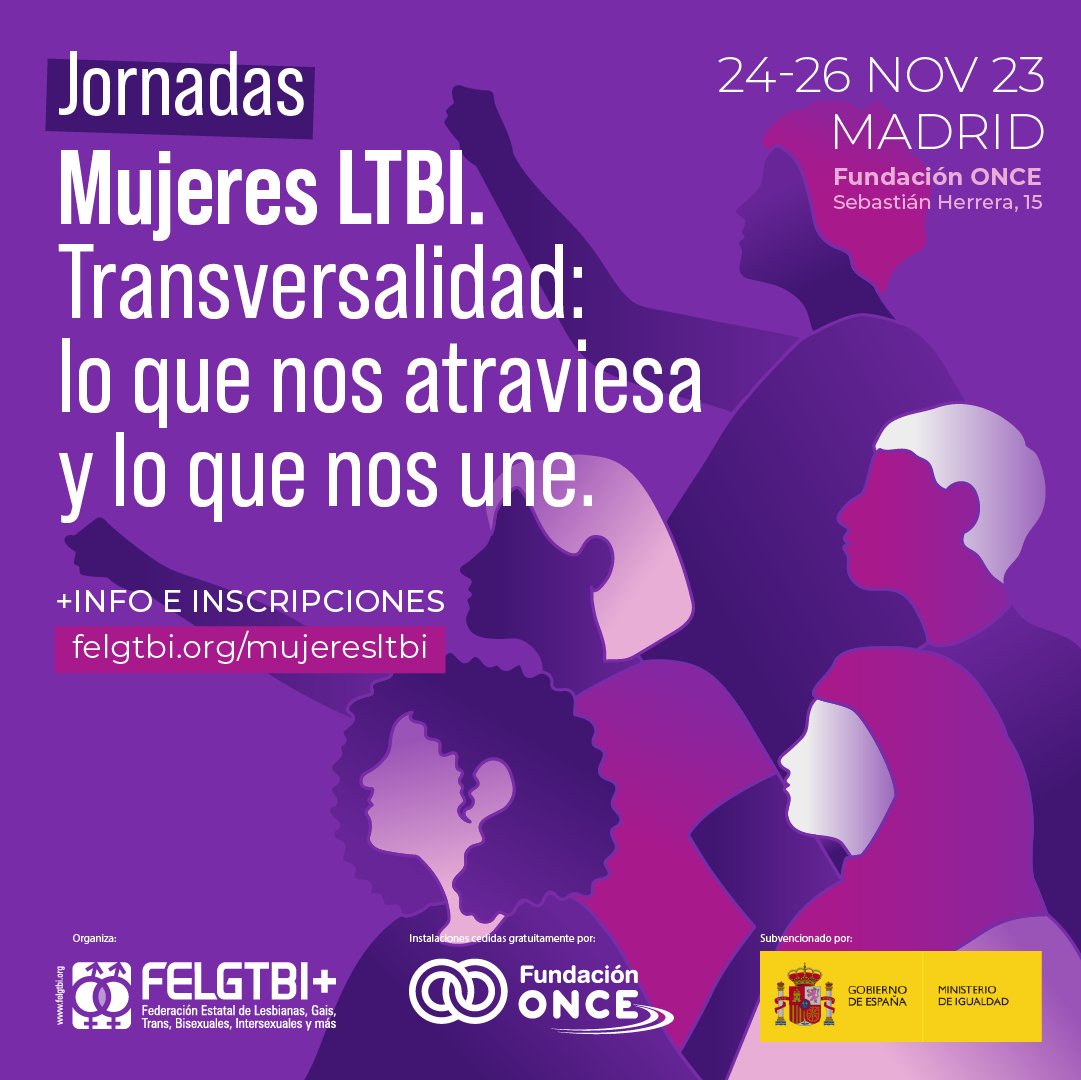FELGTBI's tweet photo. 💬¿Buscas un espacio de reflexión sobre las discriminaciones de las mujeres del colectivo LGTBI+ interseccional?

Vente al encuentro estatal “Mujeres LTBI. Transversalidad: lo que nos atraviesa y lo que nos une”

👉🏾Inscripciones en https://t.co/o8BgmlXIEK https://t.co/Sb5P7LU4fW