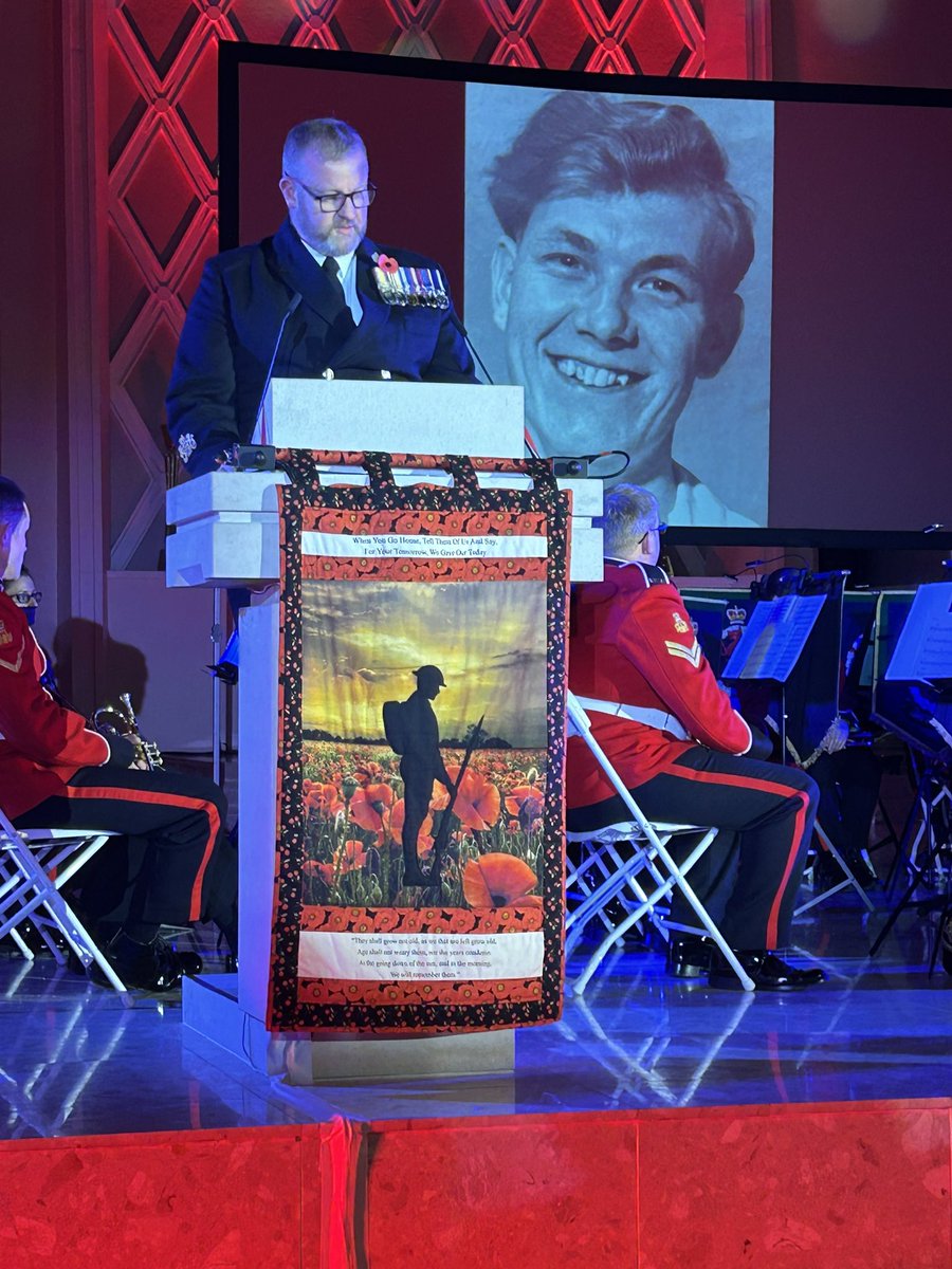 RNinWales's tweet photo. Last night Sailors and Marines joined an audience at St Davids Cathedral, Cardiff, for the @PoppyLegion Welsh Festival of Remembrance. Expertly compared by @sianlloydnews the poignant evening featured Swansea’s Charles Allen’s recollections of the Korean War #WeWillRememberThem https://t.co/tJ6S4uE0Yl