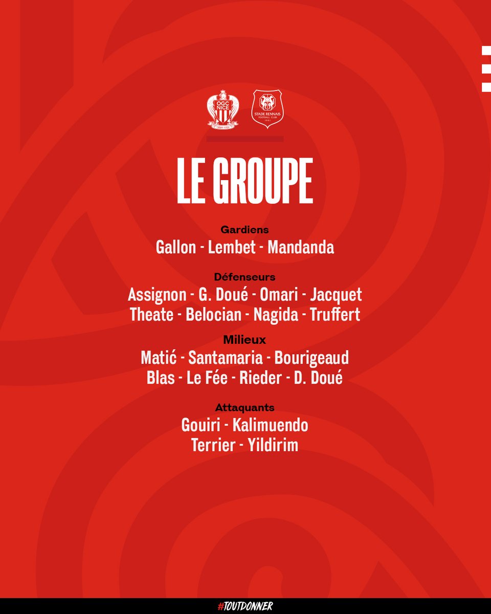 staderennais's tweet photo. 22 joueurs font le déplacement à Nice ⬇

#ToutDonner https://t.co/BPYiETKbeC
