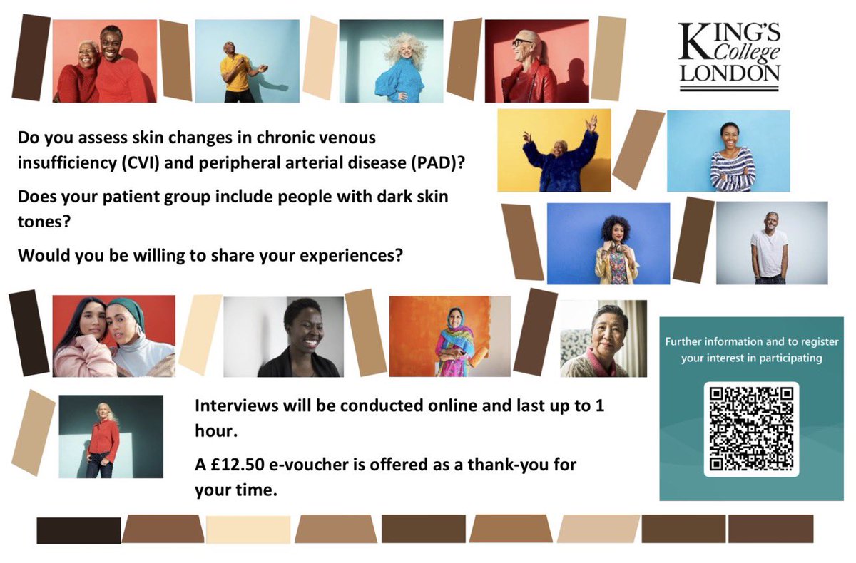 v_clemett's tweet photo. Calling all #nurses or #doctors willing share their experiences on recognising and assessing signs of #CVI and #PAD in people with dark skin tones. Range of experience and expertise wanted. You don’t need to be an expert. Link: https://t.co/018Z9d5i7m #wearewounds #skintonebias https://t.co/RFigXlNMLi