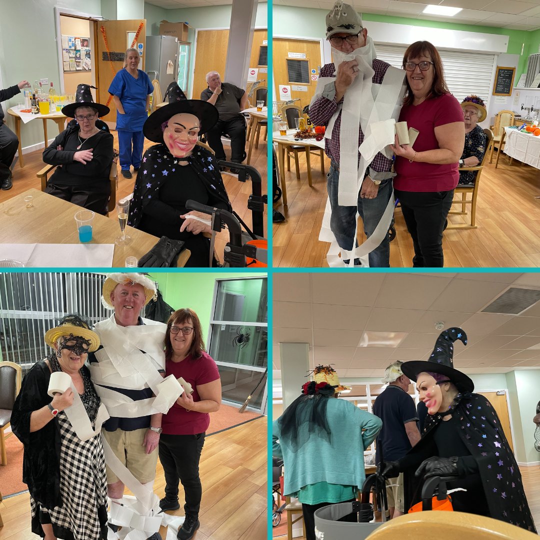 ClwydAlyn's tweet image. After creating hats and spiders last week the Gorwel Newydd residents enjoyed their Halloween party where they held a fancy hat parade competition, a fancy dress competition and they even mummified 2 residents! 🕷️ 👻 

#Halloweenparty #FancyHats #creepy