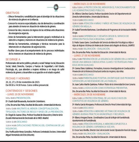 📢 ‼️Curso online gratuito‼️

🗣️“Atención hacia las hijas e hijos víctimas de violencia de género” 

📅 20,22,27,у 29 de noviembre de 2023

⏱️Duración: 20 horas

✍🏻 Inscripciones en el código QR de la imagen