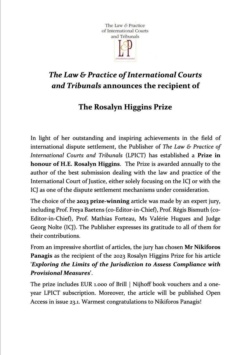 📣AthensPIL congratulates Mr. Nikiforos Panagis for being awarded the Rosalyn Higgins prize!