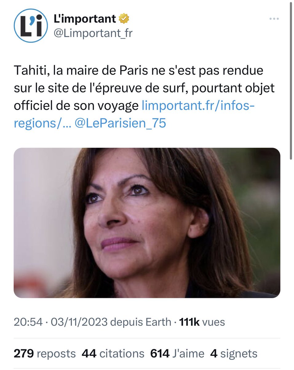 rnr_tv's tweet photo. Des vacances en famille à Tahiti aux frais du contribuable… ni plus, ni moins.
Anne Hidalgo n’a plus d’argument pour justifier que ce voyage au bout du monde soit payé par le contribuable parisien. https://t.co/XPpljTsF0Y