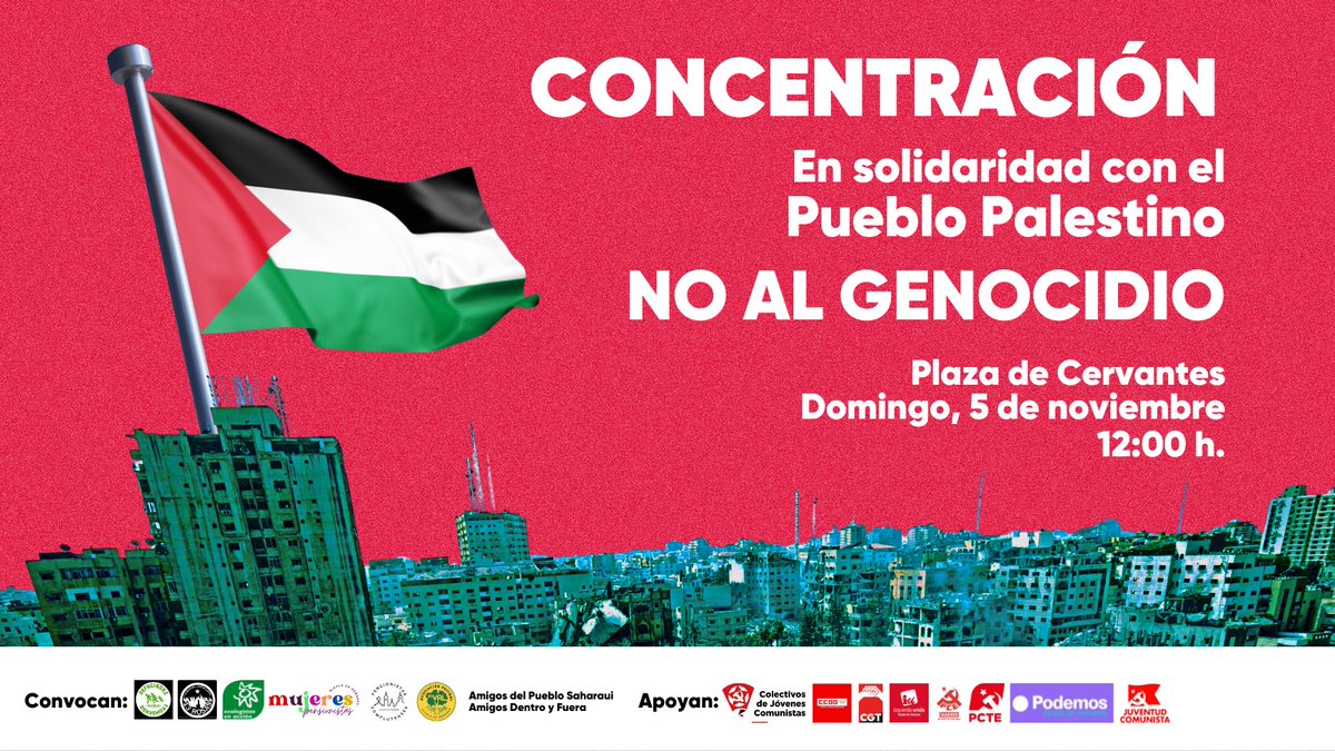 Nos vemos hoy en la plaza de Cervantes a las 12. Alcalá con el pueblo palestino ⬇️