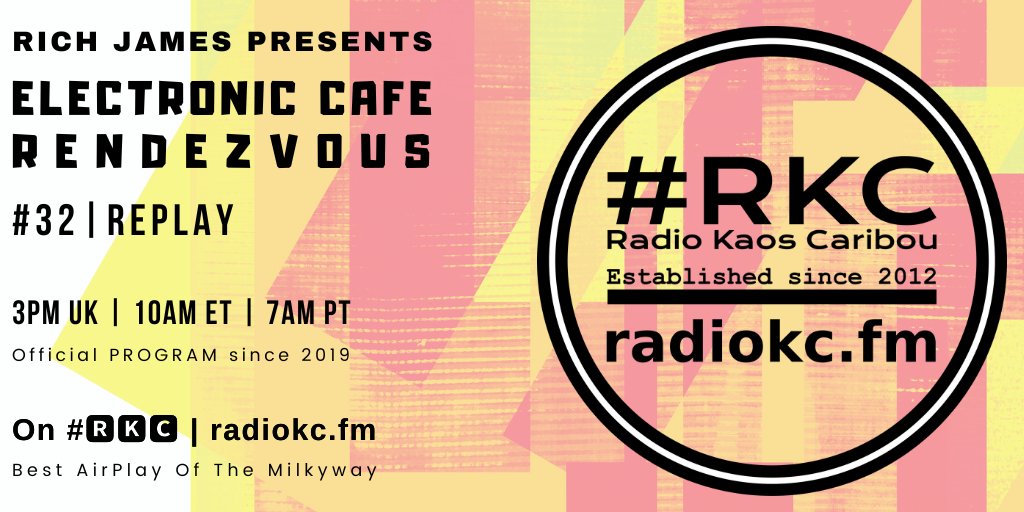 TODAY.

🕒3PM UK⚪10AM ET⚪7AM PT

<a href="/ElecCafe/">Electronic Cafe Rendezvous & Pink Dolphin Music</a> #Rendezvous

EPISODE #32 │ #REPLAY

⬇️Details⬇️
🌐 fb.com/RadioKC/posts/…

📻 #🆁🅺🅲 featuring &amp; closing w/

<a href="/WerdSOS/">Werd (SOS) 🏴󠁧󠁢󠁳󠁣󠁴󠁿 🇮🇷</a> x deeko │ @DemiurgoMusic │ <a href="/the_oversleep/">The Oversleep</a> │ <a href="/MusicObject/">FoundObjectMusic</a> │ @conmemoravi │ @TimeRival
