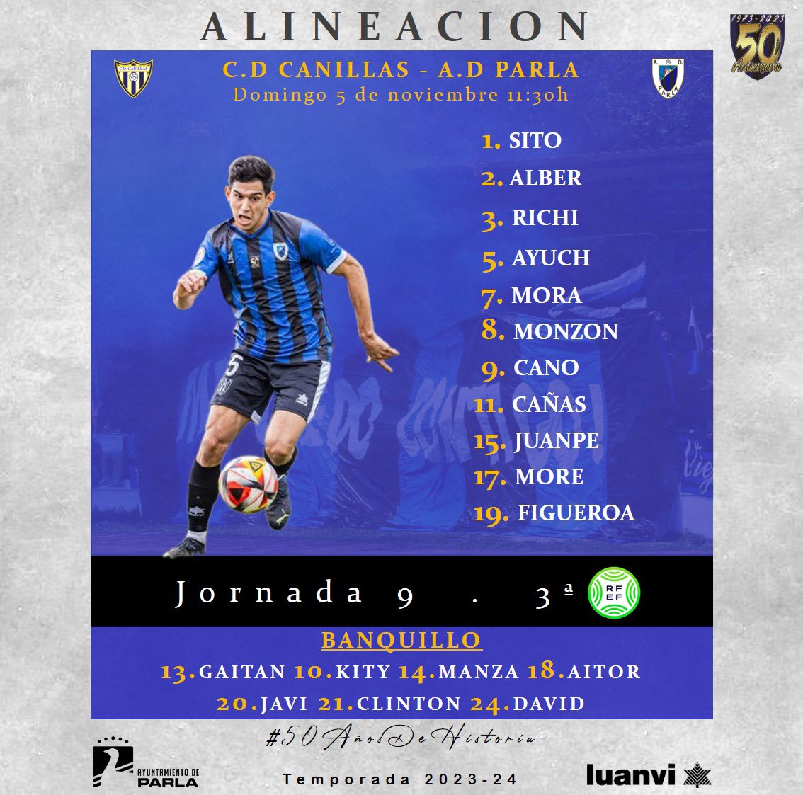 ¡Este será nuestro once inicial frente al <a href="/CDCanillas/">CD Canillas</a> !

#CanillasParla