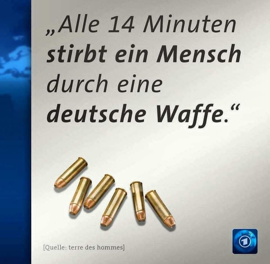 "Nie wieder!" Eine Floskel, leeres Geschwätz...

Deutschland; laut Statistik Platz 3 mit 1.489,16 Milliarden US-Dollar in der Weltrangliste der Exportländer. (2019)

Alle 14 Minuten stirbt ein MUSLIM durch eine deutsche Waffe.

#StaatsräsonTötet