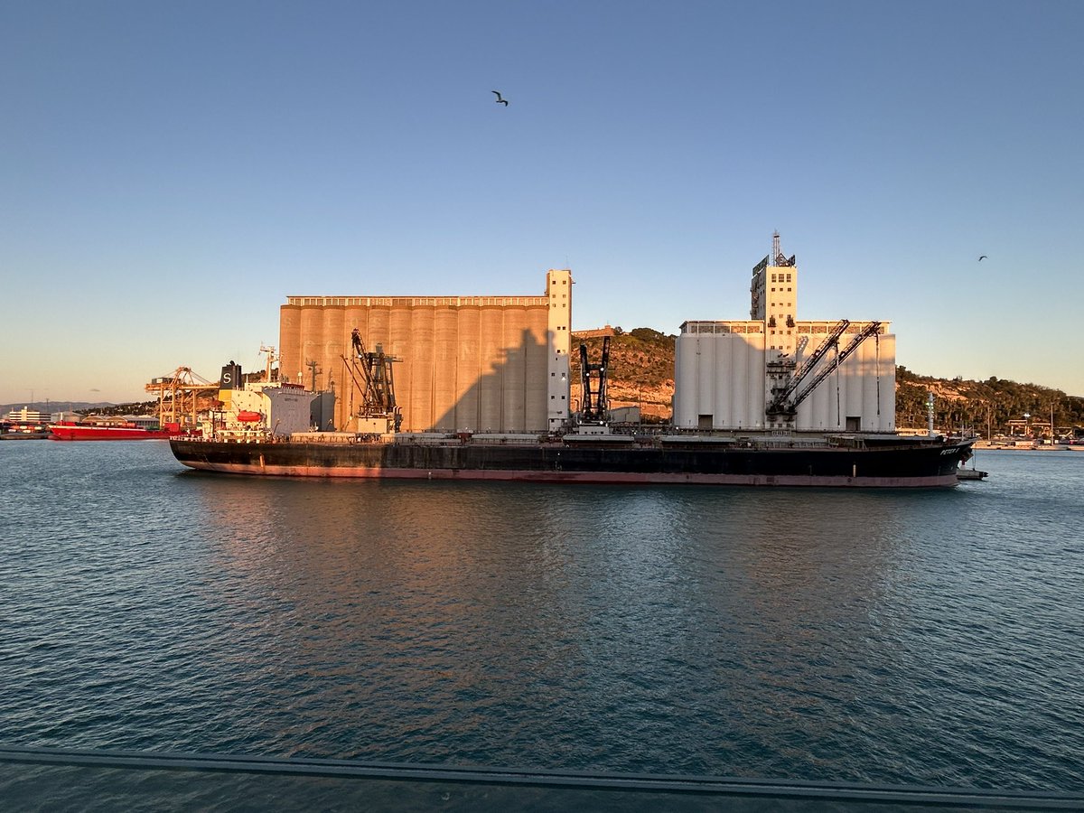 Loading grain in Barcelona Spain this morning.