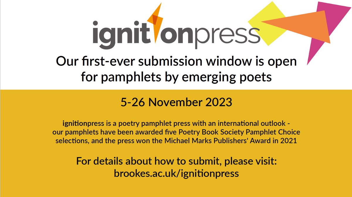 It's #FireworksNight, so what better time to launch #ignitionpress's first open submissions call? Between 5-26 November we're looking for work by emerging poets. We look forward to reading your poems! Please see our website for full details: brookes.ac.uk/research/units…