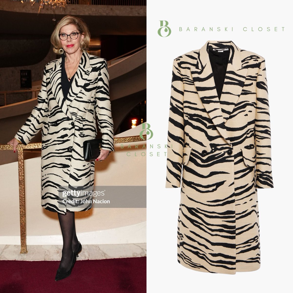 baranski_closet's tweet image. #ChristineBaranski wears #StellaMcCartney&apos;s Raffia Beige Tiger Print Double-Breasted Coat ($1.300) to the #MetOpera last Friday